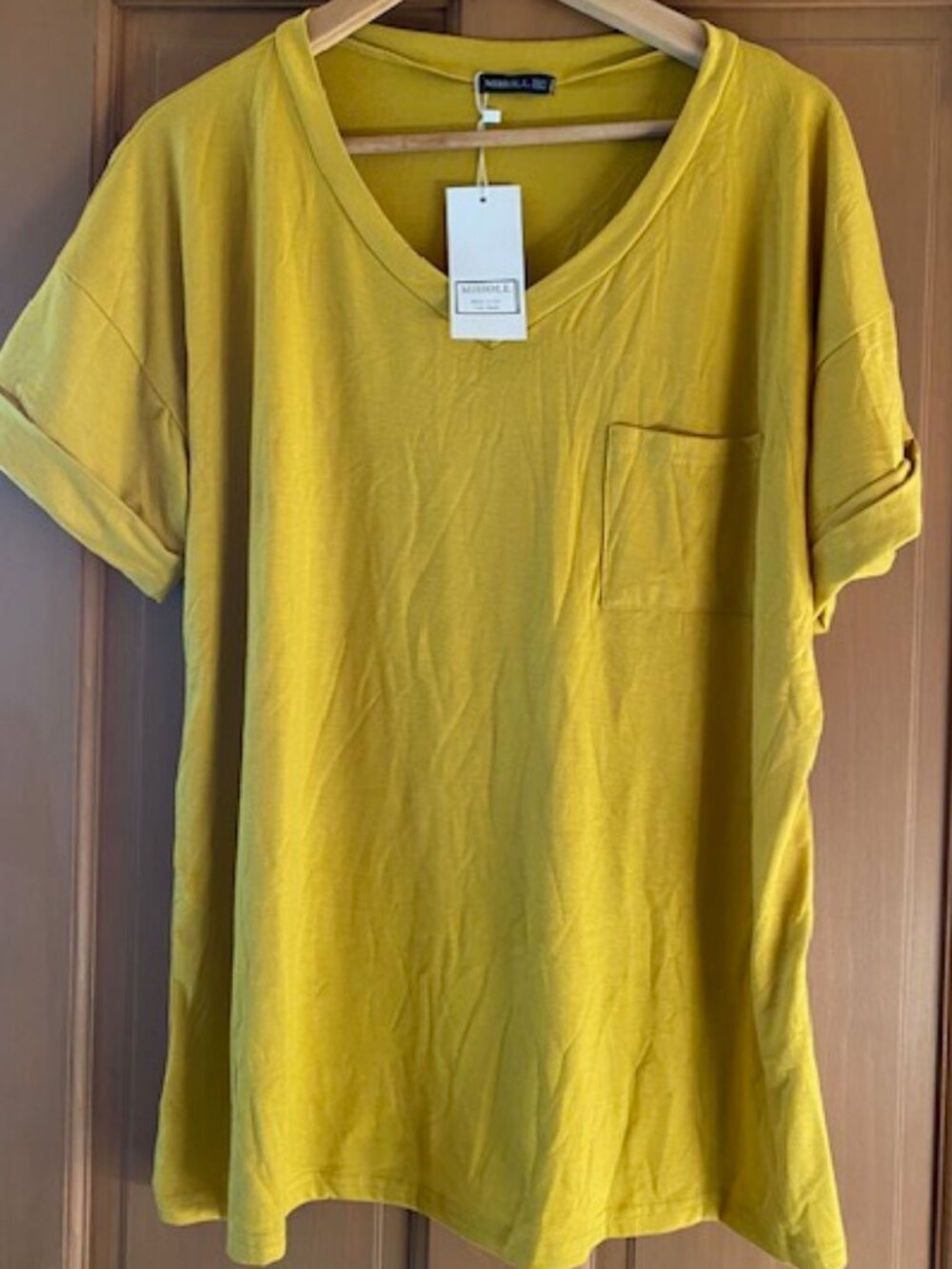 MIHOLL Men's XXL Yellow NWT Tee Shirt with Pocket Cuffed short sleeve Cotton